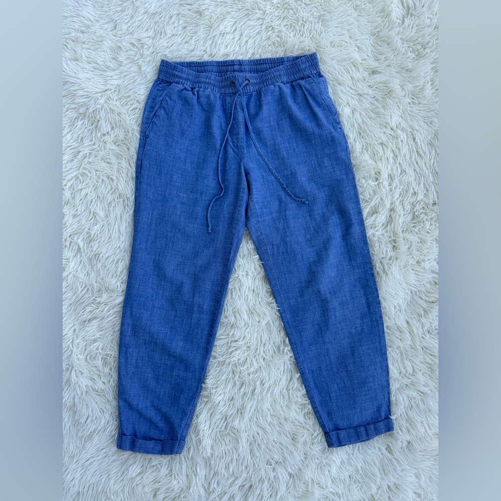 J.Crew blue jogger-style pants with an elastic waistband.